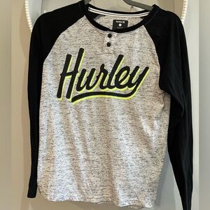 Hurley, Henley style long sleeve shirt.  Black sleeves, black white weathered